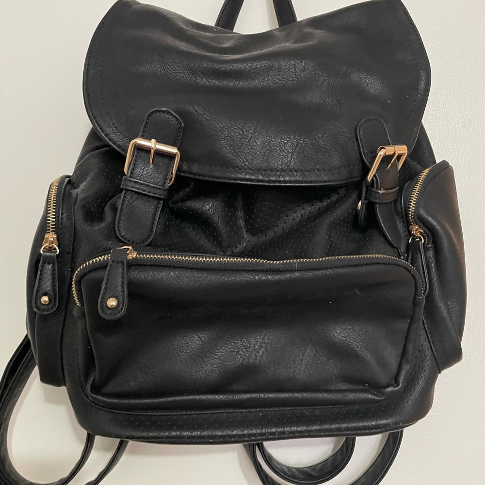 Harlow black faux leather backpack